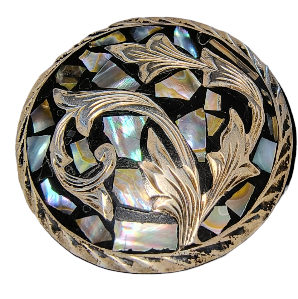 Vintage Signed Mexico Sterling Silver & Abalone Inset Brooch or Pendant